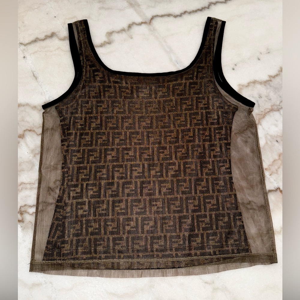 Vintage 90’s Fendi Mesh Overlay Logo Tank - Picture 1 of 13